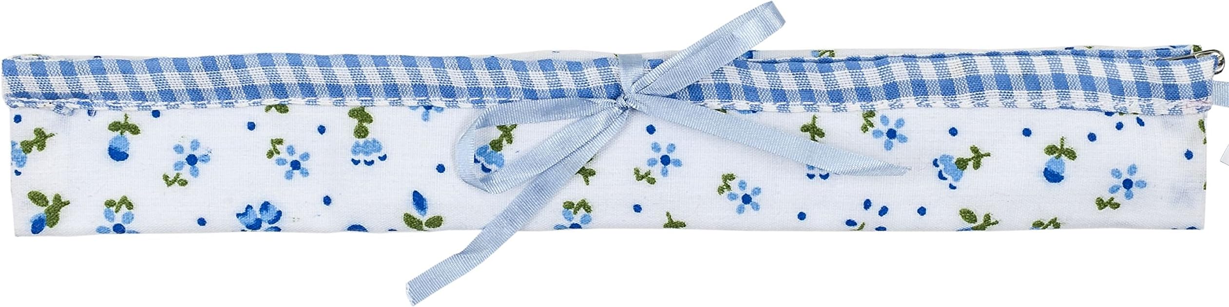 Toothbrush Travel Case Cover Portable Dental Storage Pouch 7.9" x 1.4" Blue White Cotton Plastic Inlet