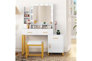 YITAHOME Makeup Vanity Desk with Mirror and Lights & Charging Station, Vanity Table Set with Chair, Drawers, 3 Lighting Modes Brightness Adjustable, Bedroom (White)