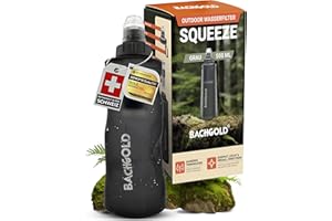 Bachgold Squeeze Water Filter Camping | Portable Water Filtration System for Hiking, Backpacking & Survival | Swiss Design 500L Capacity Outdoor Water Filter Bottle (Gray, 16.9 Oz)