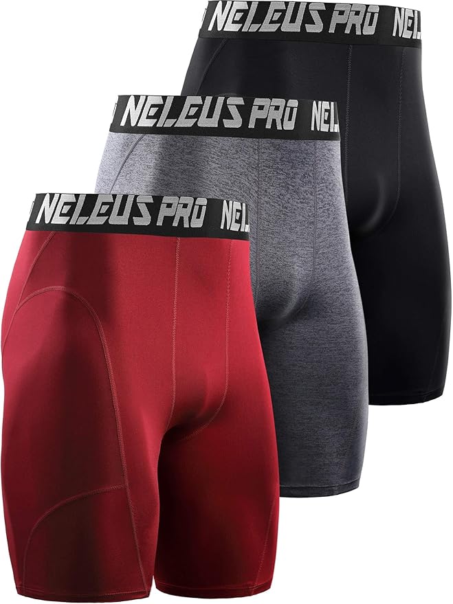 Buy Neleus Men's 3 Pack Compression Shorts, 6065, Black/Grey/Red, US M, EU L at Amazon.in
