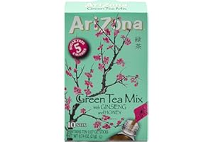 AriZona Green Tea with Ginseng Iced Tea Stix Sugar-Free, Low Calorie Single Serving Drink Powder Packets, Just Add Water for a Deliciously Refreshing Iced Tea Beverage, 10 Count, Pack of 6