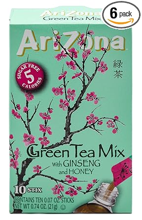 Amazon Com Arizona Green Tea With Ginseng Iced Tea Stix Sugar Free Low Calorie Single Serving Drink Powder Packets Just Add Water For A Deliciously Refreshing Iced Tea Beverage 10 Count Pack Of