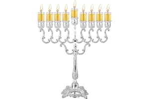 Ner Mitzvah Silver Plated Oil Menorah, Use with Standard Chanukah Oil Cups and Large Candles, Olive Branches, 10 inch High