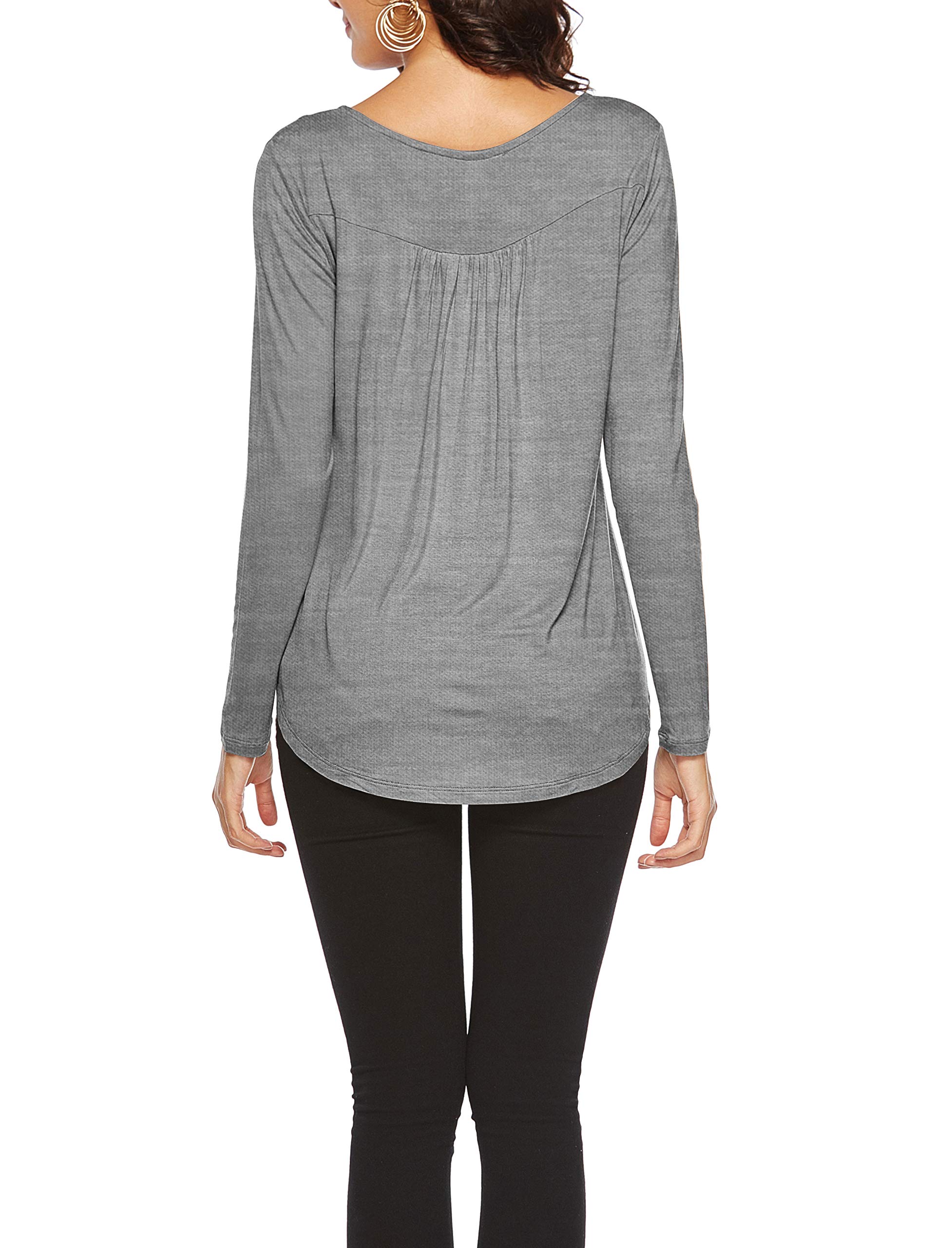 Eanklosco Womens Tops V Neck T-Shirts Swing Ruffle Blouses Button up Tunic Casual Flowy Long Sleeve (Grey, L)