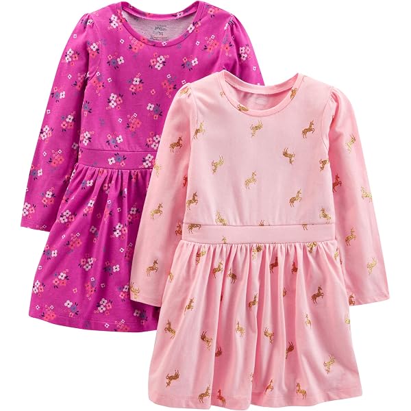 Robes Bébé Fille Simple Joys By Carter's - Lot De 2 - Jersey Coton Doux - Avec Couches Assorties