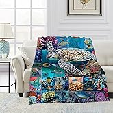 Blanket Colorful Sea Turtle Lightweight Soft Throw Blanket for Girls Teens Women, Coral Reef Fuzzy Blanket Home Room Decor 50x60 Inches