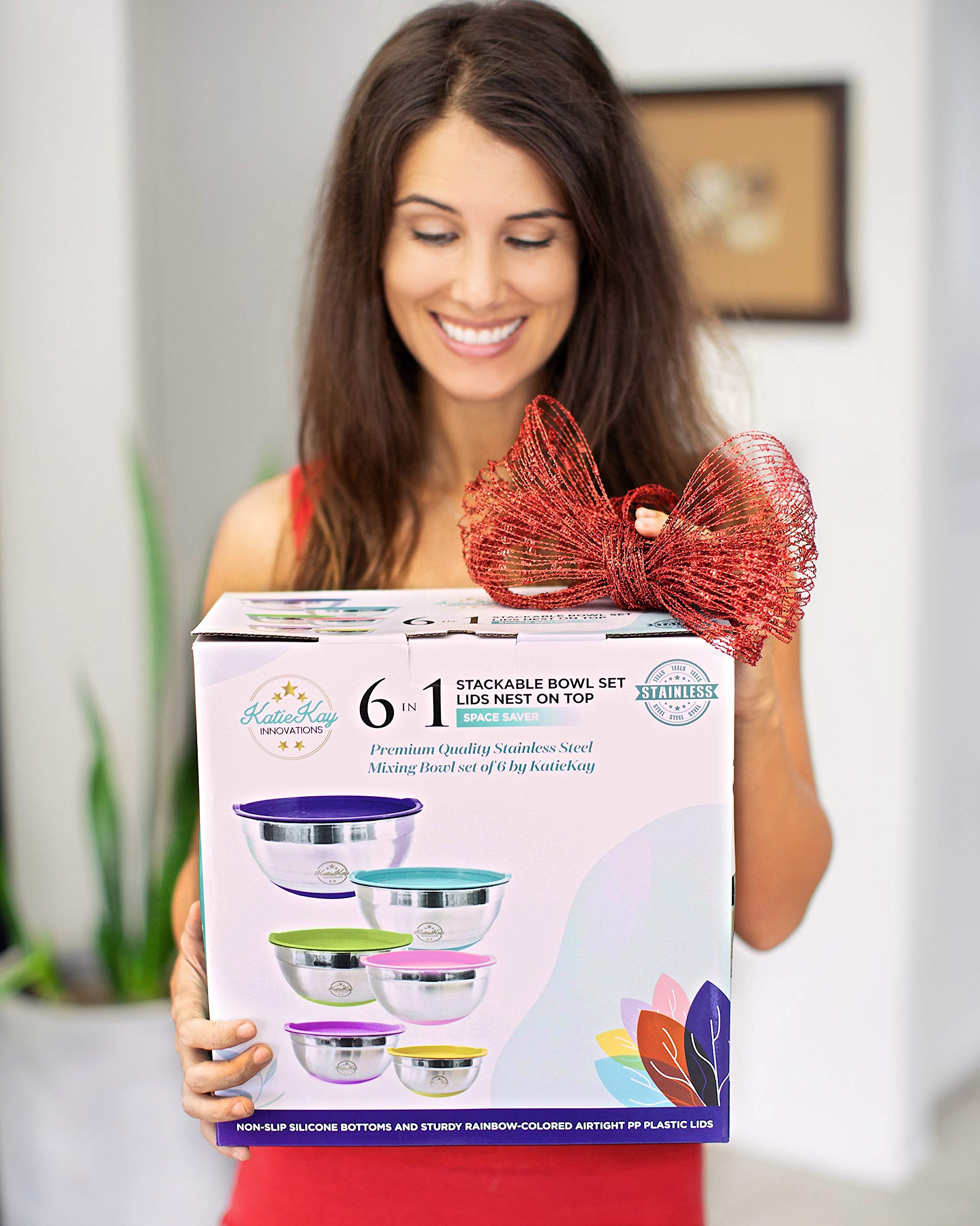 KatieKay Mixing Bowls with Lids Set of 6 Stainless Steel Mixing Bowls