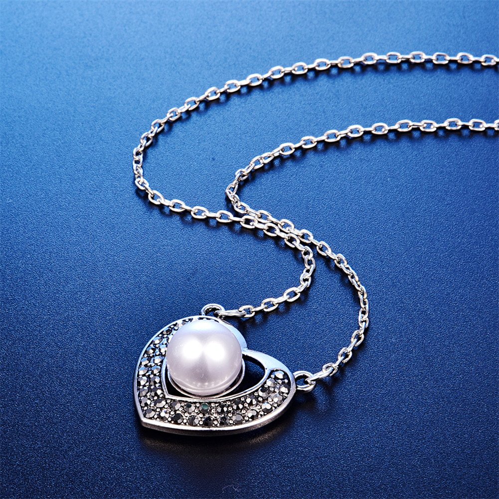 14K Platinum Alloy Forever Lover Heart Pendant Necklace, Single Pearl Necklace Earring Crystal Jewelry Set for Christmas Gift - Ring#7