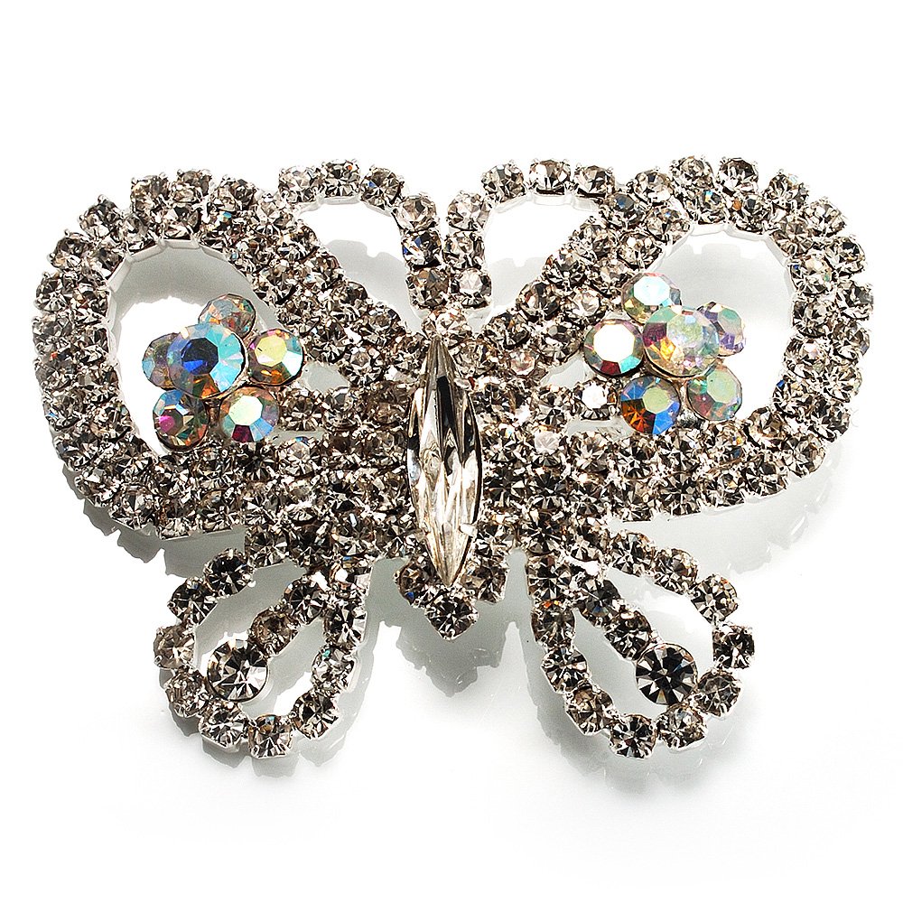 Unique Diamante Butterfly Brooch (Silver Tone)