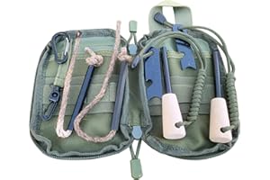 Yeeseok Fire Starter Survival Kit, Larger Ferro Rod with Striker Lanyard 3in Long Flint and Steel, 13.8in Wick Hemp Cord, Multifunctional Bag