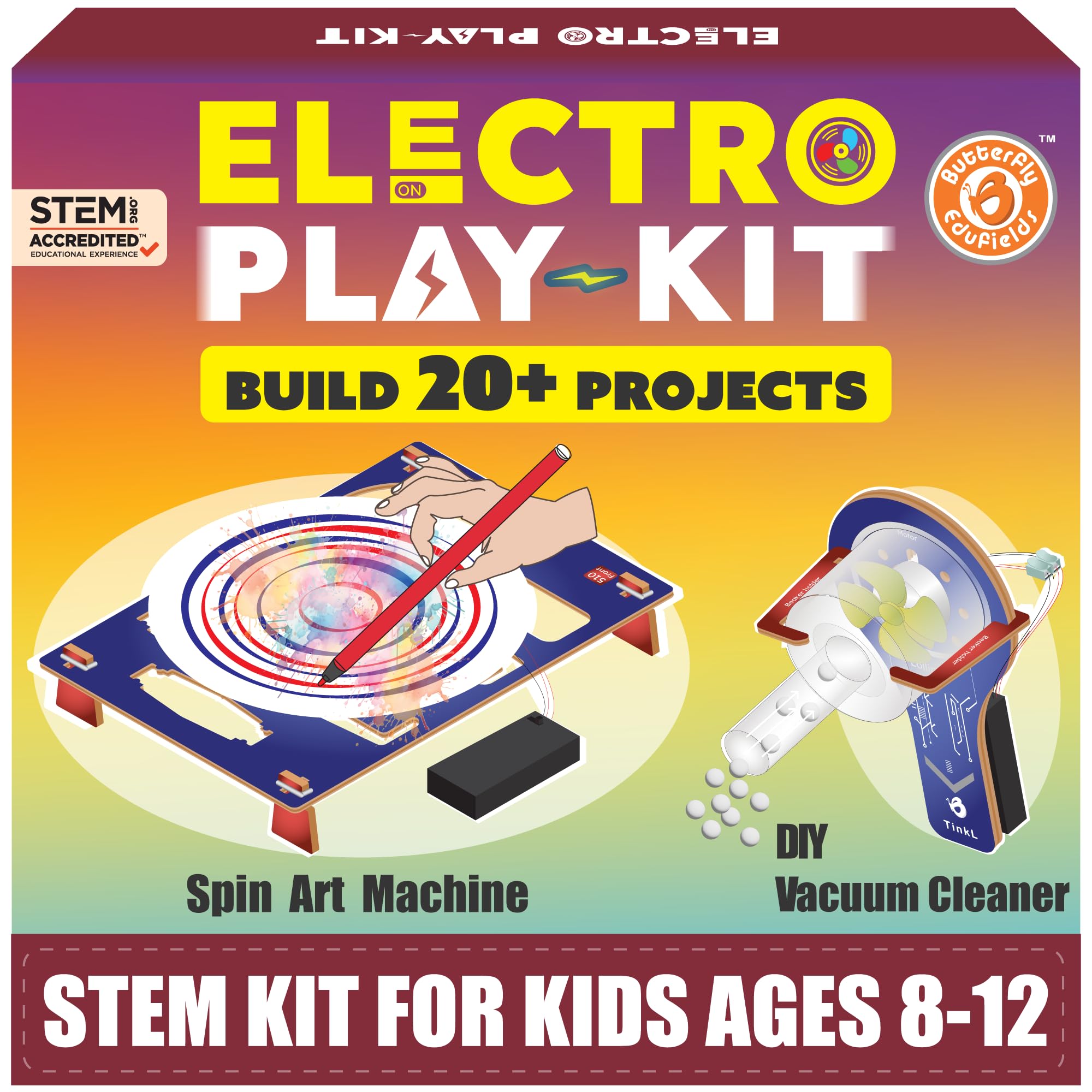 Butterfly EduFields STEM Kit for Kids Ages 6-12 | Build 20+ Motor Machines & DIY Engineering Projects | Science Gift for Boys & Girls | Robotics & Learning Toy