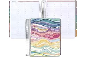 Erin Condren 7x9 Coiled Life Planner (July 2024 - December 2025) - Layers Colorful Classic Cover, Hourly Layout, Bold Blooms Theme, Platinum Coil