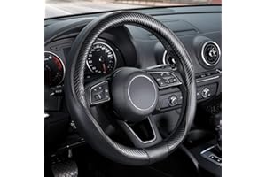 SEG Direct Car Steering Wheel Cover Universal Standard-Size 14 1/2"-15" Leather with Carbon Fiber Pattern Black