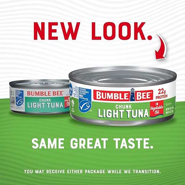 BUMBLE BEE CHUNK LIGHT TUNA IN OIL, 5 OZ CANS (PACK OF 48) – WILD CAUGHT SKIPJACK TUNA – 22G PROTEIN PER SERVING – MSC CERTIFIED SUSTAINABLE SEAFOOD, NON-GMO, GLUTEN FREE, KOSHER