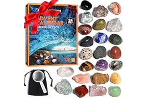 LIKOYO Kids Advent Calendar 2024, Toys Gift Box with 24 Crystals, Rocks and Minerals, Rock Collection Christmas Countdown Calendar with Mini Gemstone Dig Kit, Birthday Gifts for Girls Boys Geology Enthusiasts
