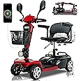 MIHAYO 4 Wheel Mobility Scooter for Seniors&Adults- 25 Miles Range, Foldable Powered Electric Wheelchair Device w/600WH Battery,Only 8 lb Weight, Dual Basket, 300 lb Capacity, Compact,Red