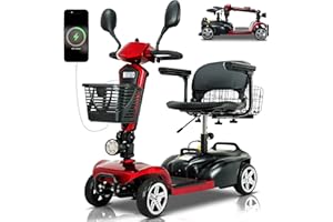 MIHAYO 4 Wheel Mobility Scooter for Seniors&Adults- 30 Miles Range, Foldable Powered Electric Wheelchair Device w/720WH Battery,Only 9 lb Weight, Dual Basket, 300 lb Capacity, Compact,Red