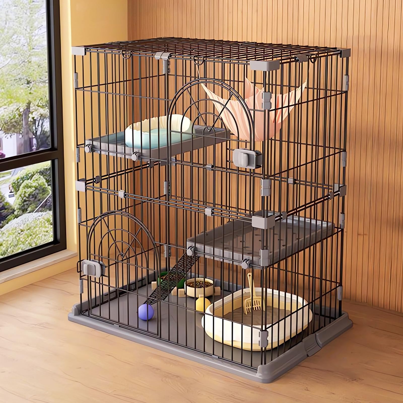 JPJieAnXin 猫ケージ キャットケージ 2段 スリム 大型猫用 幅76*奥行50.5*高さ89cm ペットケージ 組み立て簡単 梯子 ワイド扉付き コンパクト おしゃれ 日本語説明書 頑丈 耐荷重10kg (グレー)商品画像