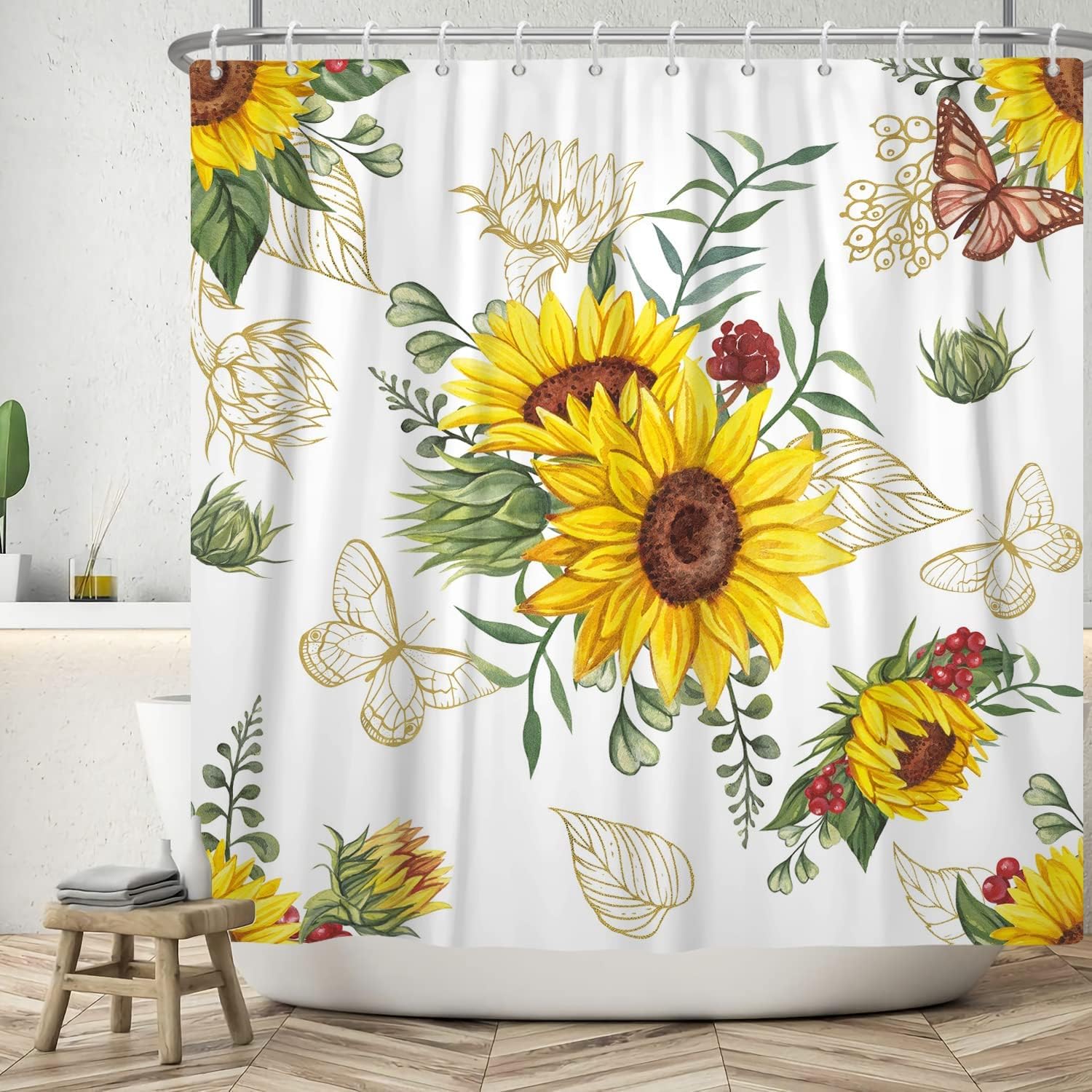 AWERT Vibrant Sunflower Shower Curtain for