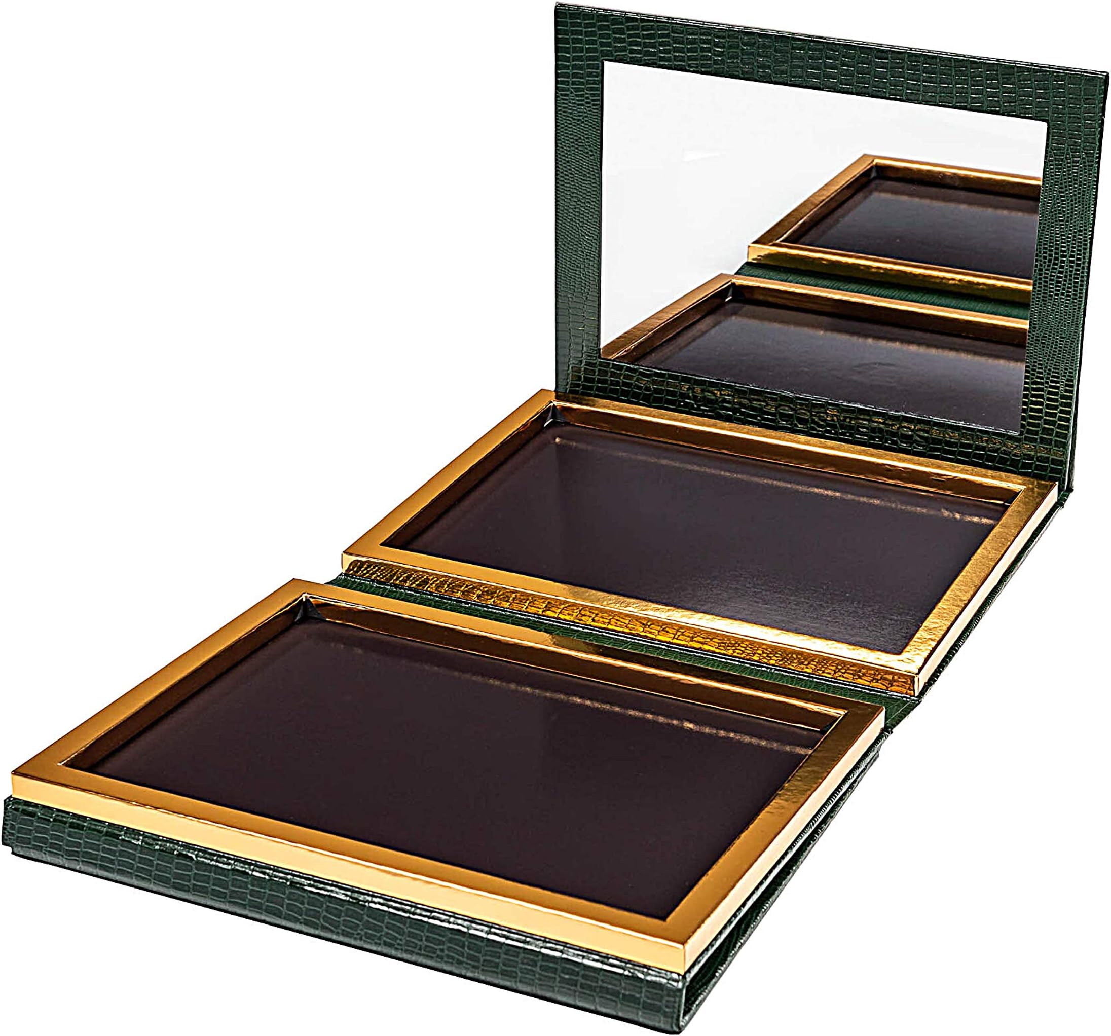 Green Faux Leather Double Sided Empty Magnetic Palette with Mirror; Holds 70 Standard Sized Eyeshadows