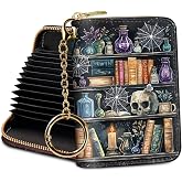 Credit Card Holder RFID Wallet, Small Card Holder Wallet for Women with Keychain Zipper, Funny Leather Print Credit Card Wallets Accordion Gift