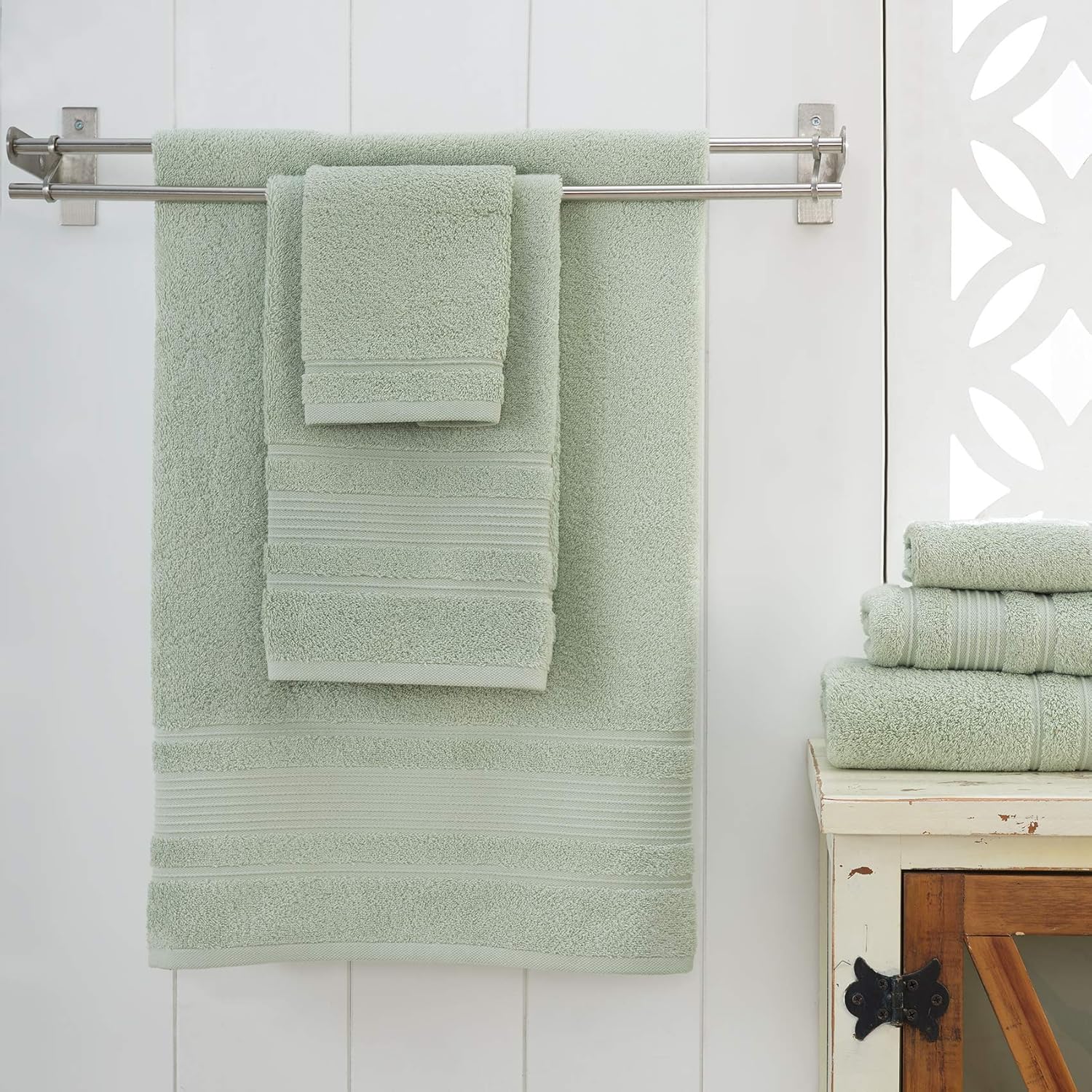 Qute Home Towel Set; 2 Bath Towels, 2 Hand Towels, and 4 Washcloths | Spa & Hotel Towels Quick Dry 100% Turkish Cotton Towel Sets for Bathroom, Shower Towel (Green, Towel Set - Set of 8): Home & Kitchen