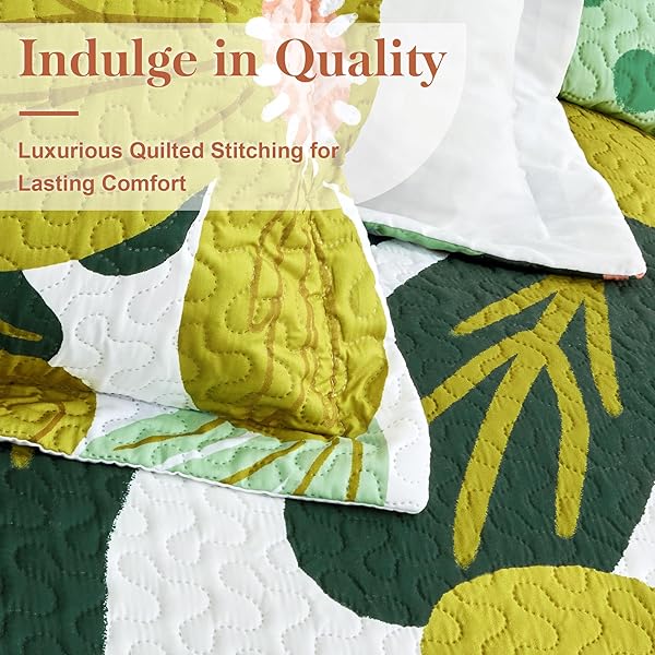 TYROT 3 PIECE BOHO FLORAL KING SIZE QUILT SETS FARMHOUSE REVERSIBLE LIGHTWEIGHT BEDSPREAD COVERLET WITH 2 SHAMS MID CENTURY BOTANICAL LEAVES MICROFIBER BEDDING QUILTS SET FOR ALL SEASON, 106”X96”