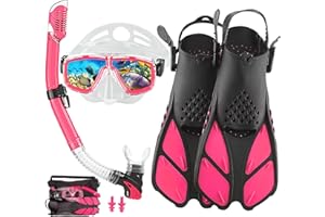 DiVLMT Snorkeling Gear for Adults with Fins Scuba Diving Gear Adult Professional Travel Snorkel Sets with Flippers,Anti-Fog Anti-Leak Diving Mask