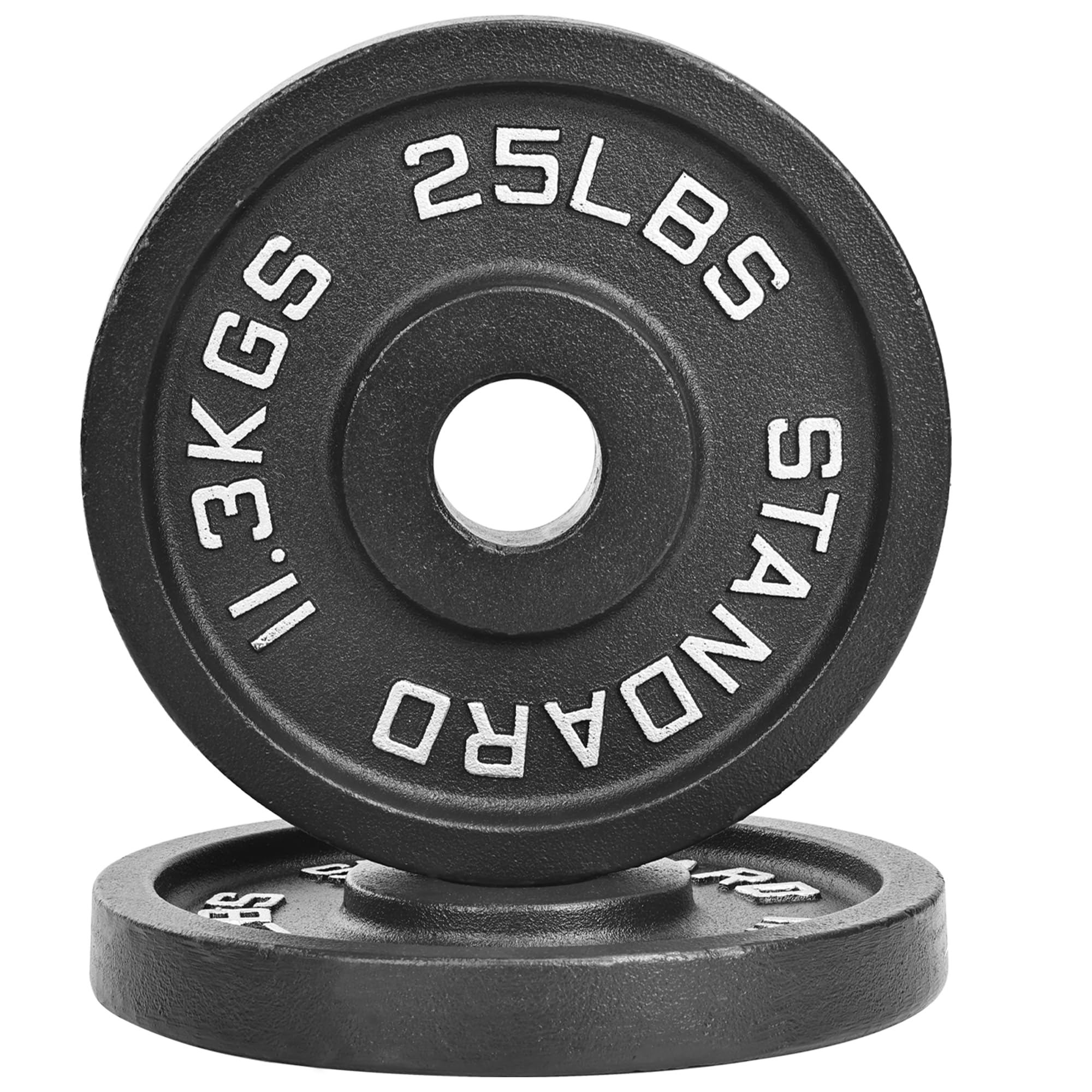 Photo 1 of ?25LB Pair?2" Cast Iron Weight Plates | (2 x 25LB) Black Plates with Silver Numbers | Fits Standard Barbells & Home Gyms
