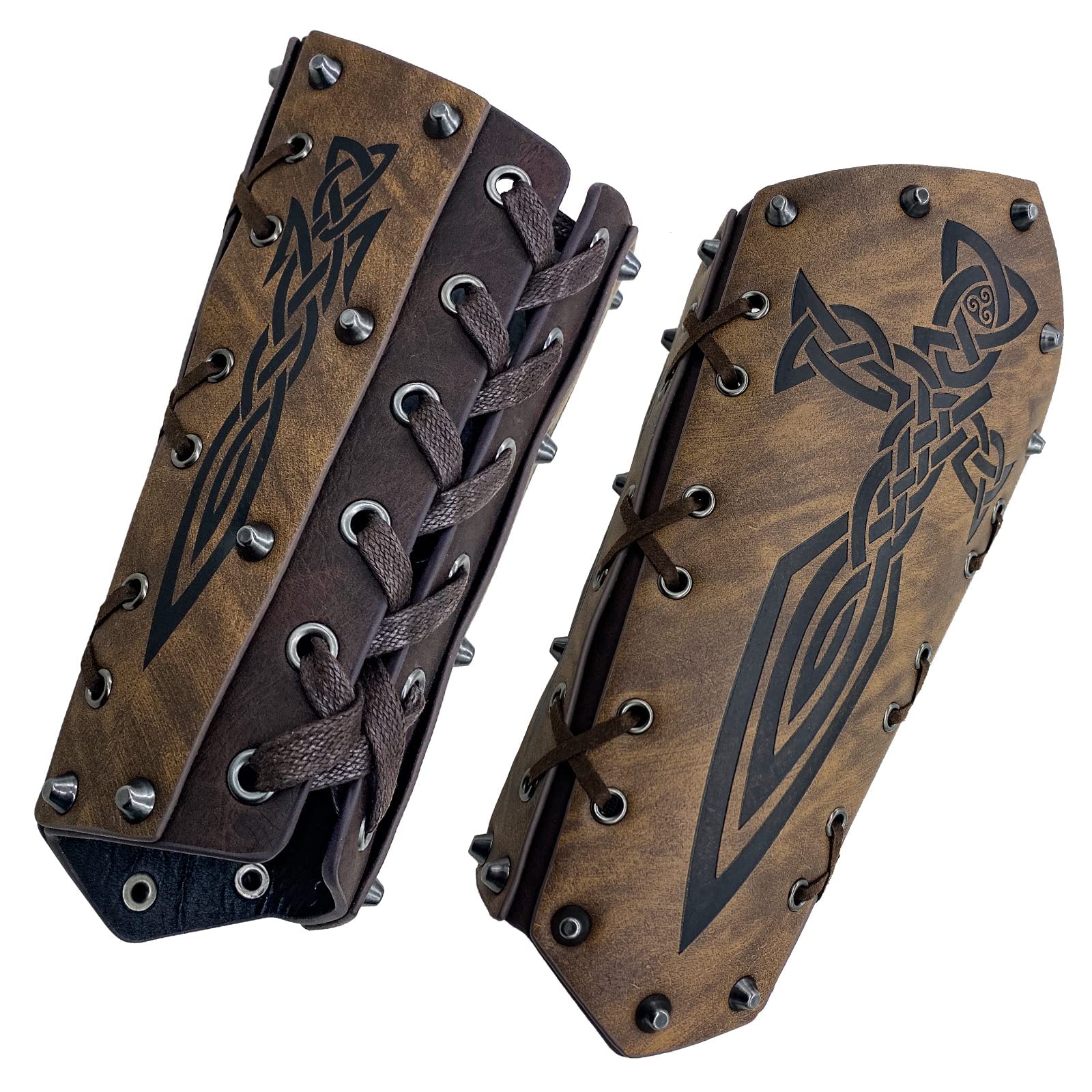 HiiFeuer Medieval Embossed Arm Bracers, Retro Faux Leather Knight Arm Gauntlets, Vintage Arm Guards(Brown B) — image 1