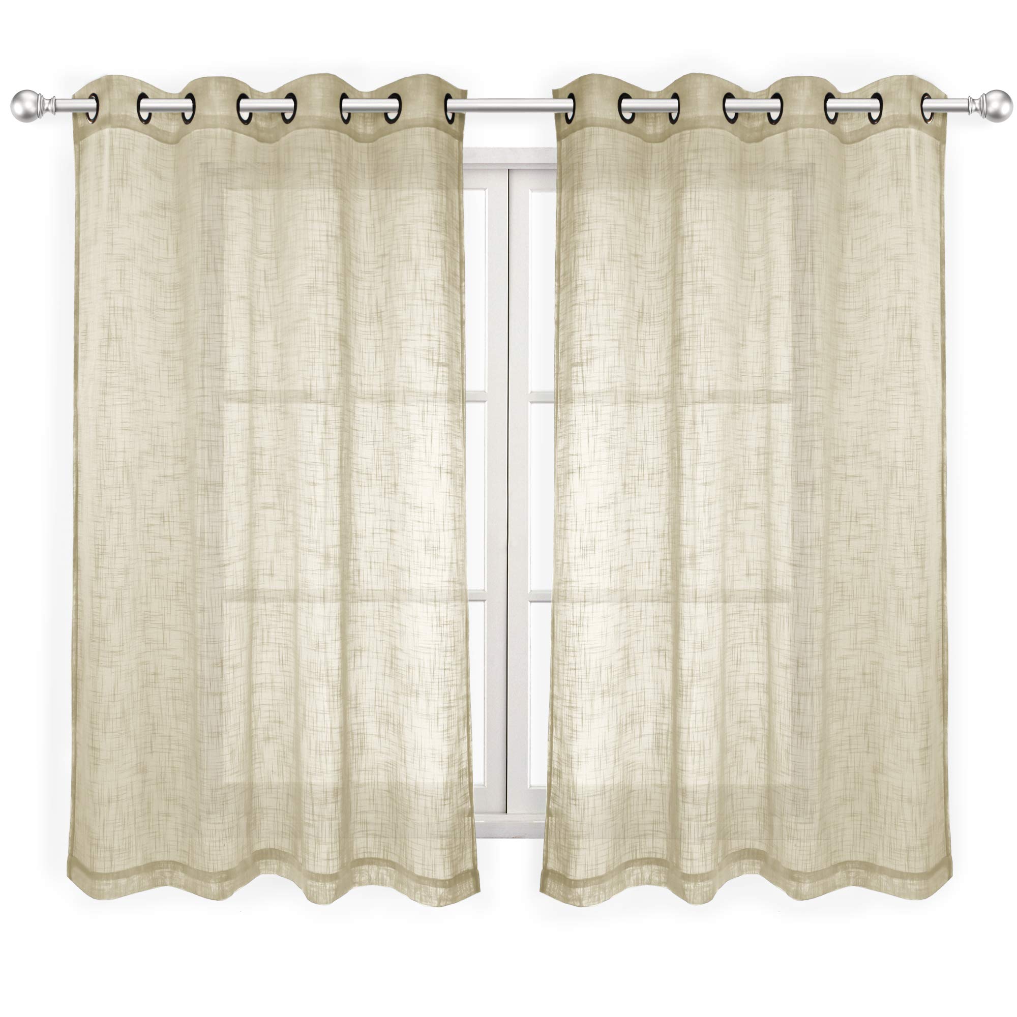 VOILYBIRD Palma Linen Semi Sheer Curtains for Bedroom 63 Inch Length Light Filtering Draperies Bronze Grommet Set of 2 Panels (52''W x 63''L, Beige)