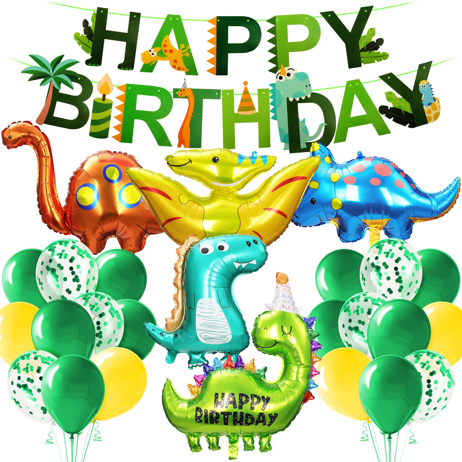 Alaoo Dino Green Balloons, 22Pcs Dinosaur Happy Birthday Party Balloon Set, Jungle Dino Themed Happy Birthday for Kids Children Party Supplies Decorations — image 1