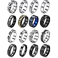 Stainless Steel Fidget Rings for Men, Sliver Fidget Rings for Women, Cool Spinner Ring Set, Black Mens Wedding Band Ring Pack