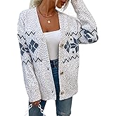 TYHOTULY Women Christmas Sweater Fall Winter Fair Isle Snowflake Knit Button Up Long Sleeve Cardigan Winter Holiday Outfit