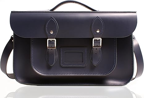 navy blue leather briefcase