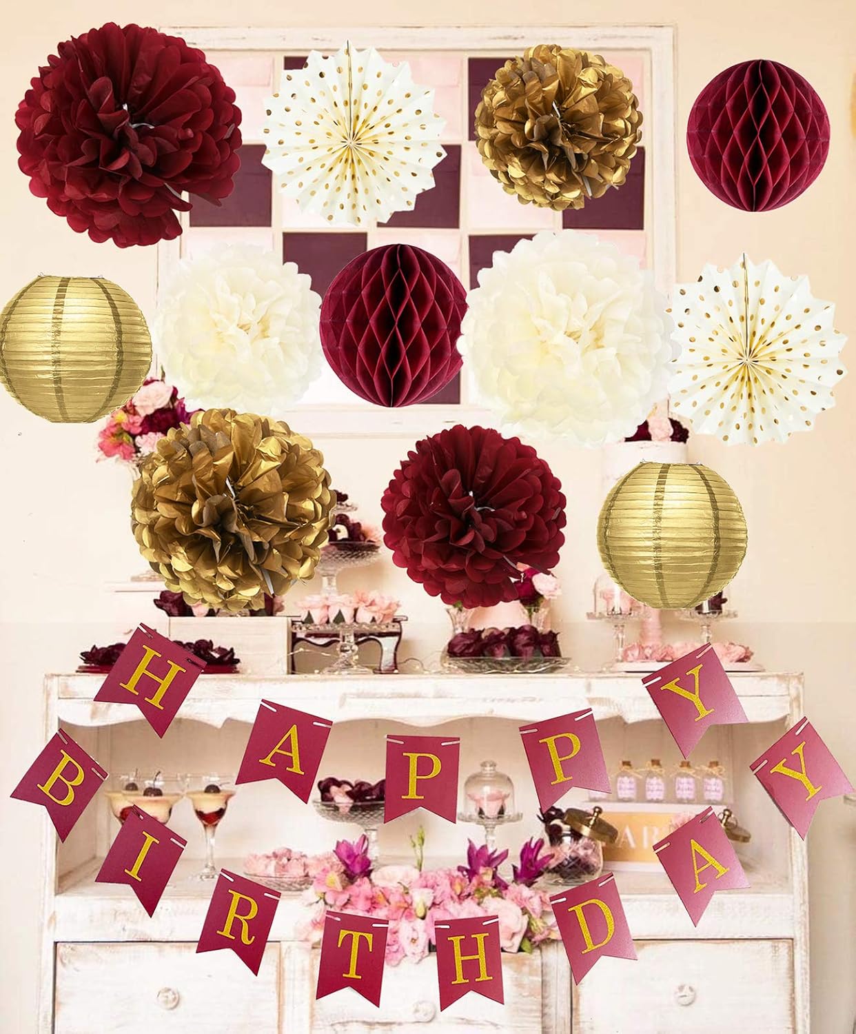 Burgundy Gold Birthday Party Decorations Burgundy Gold Happy