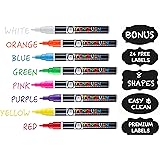 Chalk Markers 8 Colors With Bonus 24 Chalk Stickers - Premium Erasable Liquid Chalk Marker Pen with Reversible Tip - Perfect for Mason Jars, Windows, Glass, Labels, Whiteboards