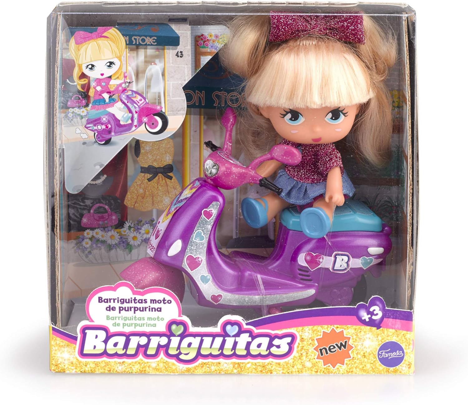 Amazon.es: los Barriguitas - Scootie de Purpurina, Moto con 1 fmuñeca, para niños y niñas de 4 a 8 años (Famosa 700014934): Juguetes y juegos