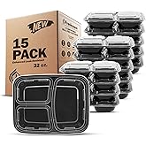 Freshware Meal Prep Containers with Lids [15 Pack] 3 Compartment, Food Storage Containers, Bento Box, BPA Free, Stackable, Microwave/Dishwasher/Freezer Safe (32 oz)