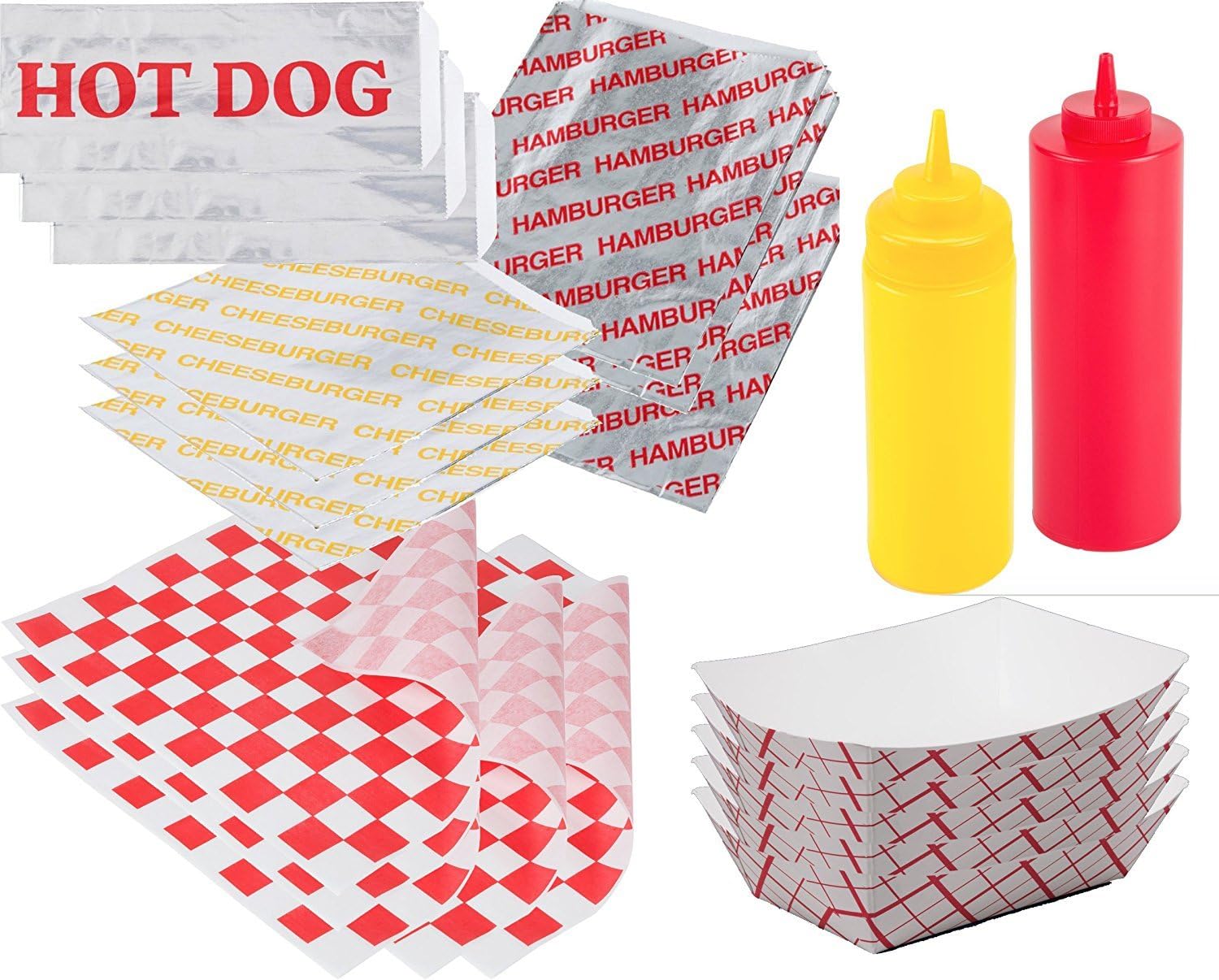 Ketchup & Mustard Hamburger & Hot Dog Foil Wrap Bags Food