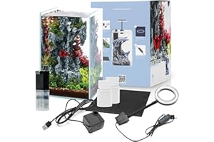 Aqua Worx Sand Waterfall Tank Kit - Silent Operation Falling Sand Fish Tank w/LED Light and Self Cleaning Filtration - Desktop Rimless Starter Aquarium Kit, Just Add Plants - 3.38GAL | 12.8L (B1)