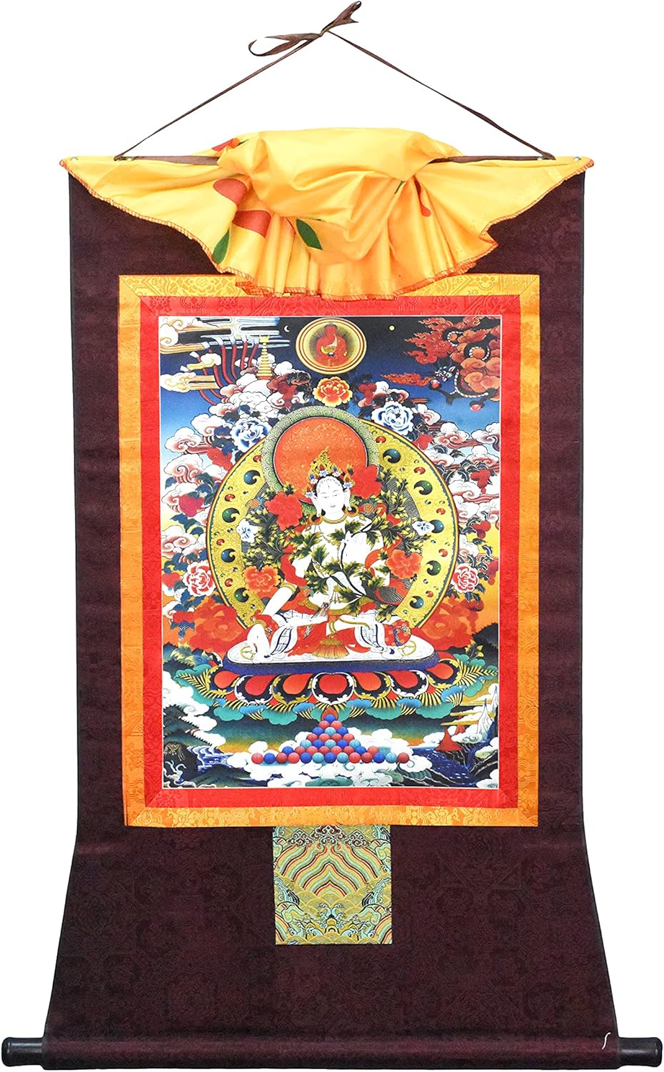 Paintings - Mudra Crafts White Tara Thangka Wall Hanging Thanka Painting - Handmade Tibetan Thangka Painting - Tibetan Tangka for Meditation Yoga Buddhist Decor