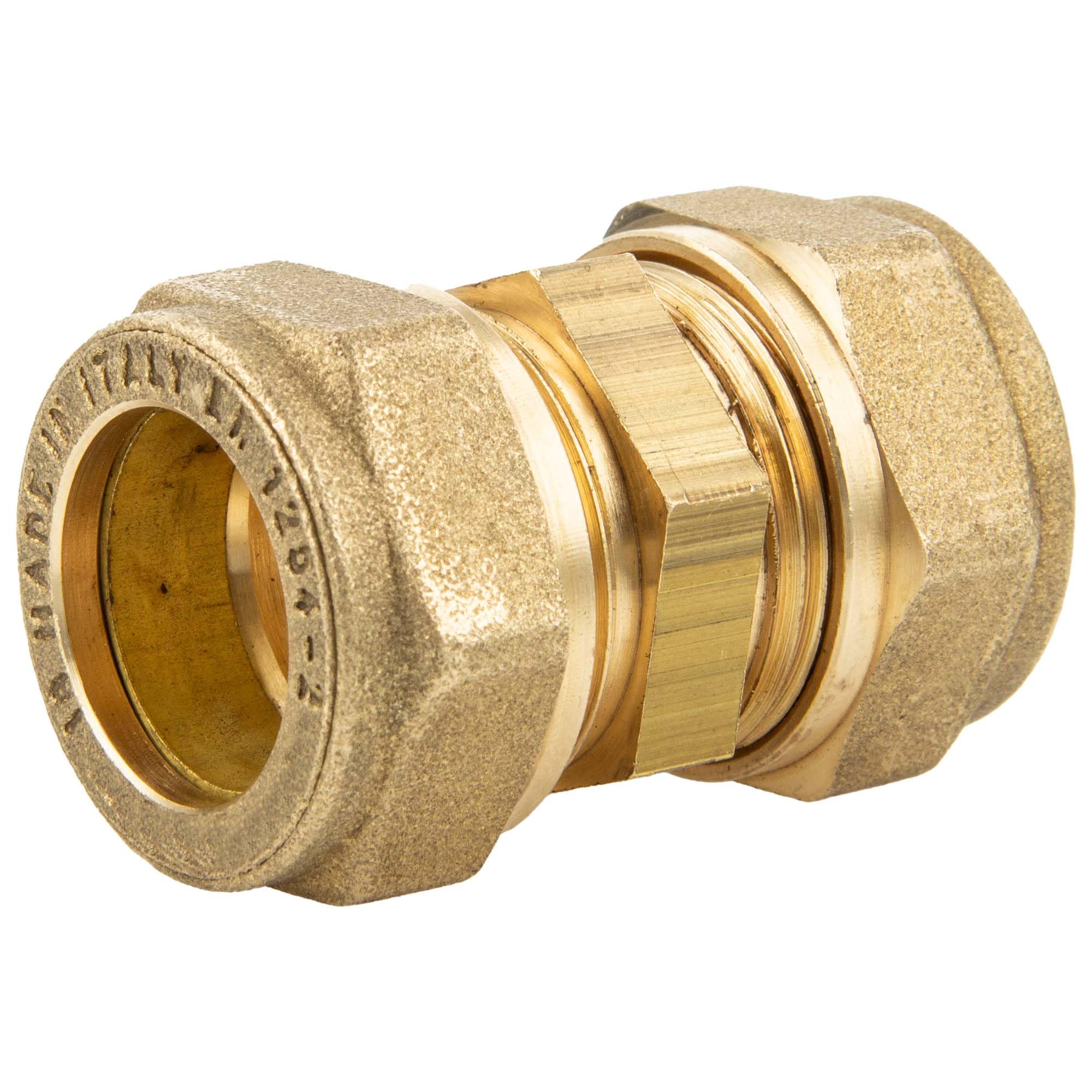 Tecuro Brass Compression Coupling Straight Fitting 22 x 22 mm