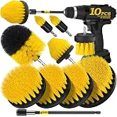 Holikme 10Pack Drill Brush Attachments Set，Power Scrubber Kit for Clean | 9 brush sizes, nylon bristles, extension reach, bathroom, tile, grout, kitchen and car cleaning, yellow