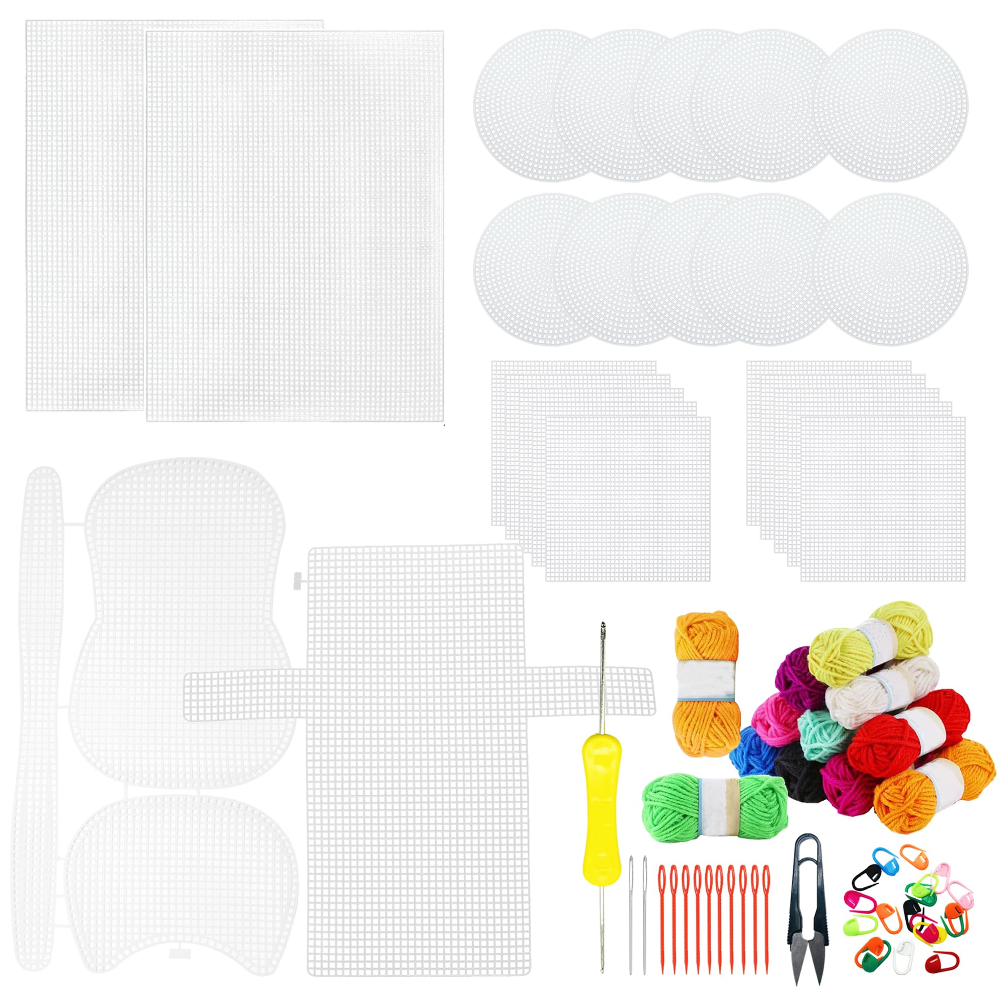 Allazone 59 PCS Mesh Plastic Canvas Sheets Kit Including 24 PCS Clear Plastic Canvas, 12 Color Acrylic Yarn for DIY Crafts Embroidery Cross Stitch, Acrylic Yarn Crafting, Knit and Crochet Projects