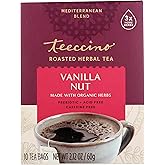 Teeccino Vanilla Nut Herbal Tea - Rich & Roasted Herbal Tea That’s Caffeine Free & Prebiotic For Natural Energy, 10 Tea Bags