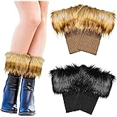 Jeyiour Women Faux Fur Leg Warmers 2 Pairs Boot Cuff Ankle Warmers Furry Short Fuzzy Cuffs Knitted for Valentine Girls Winter (Black, Brown)
