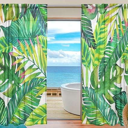 Amazon Com Seulife Window Sheer Curtain Tropical Hawaiian Palm