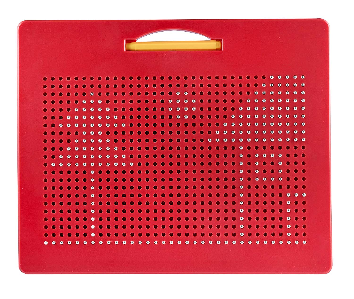 Playmags Magna Drawing Board Fun Design & Draw Travel Tablet w/ 380 Built-in Magnetic Balls, Matching Stylus Pen & Easy Carry Handle; Clean, Creative Fun & STEM Education for Toddlers Age 3+ Red 380 Magnetic Balls 173