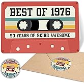Unique Retro 50th Birthday Card for Men and Women, Aesthetic 50th Birthday Gifts for Him and Her, Cassette Tape Card for Bday Decoration, Best Vintage Gift Ideas for Mom, Dad, Friends, Colleagues
